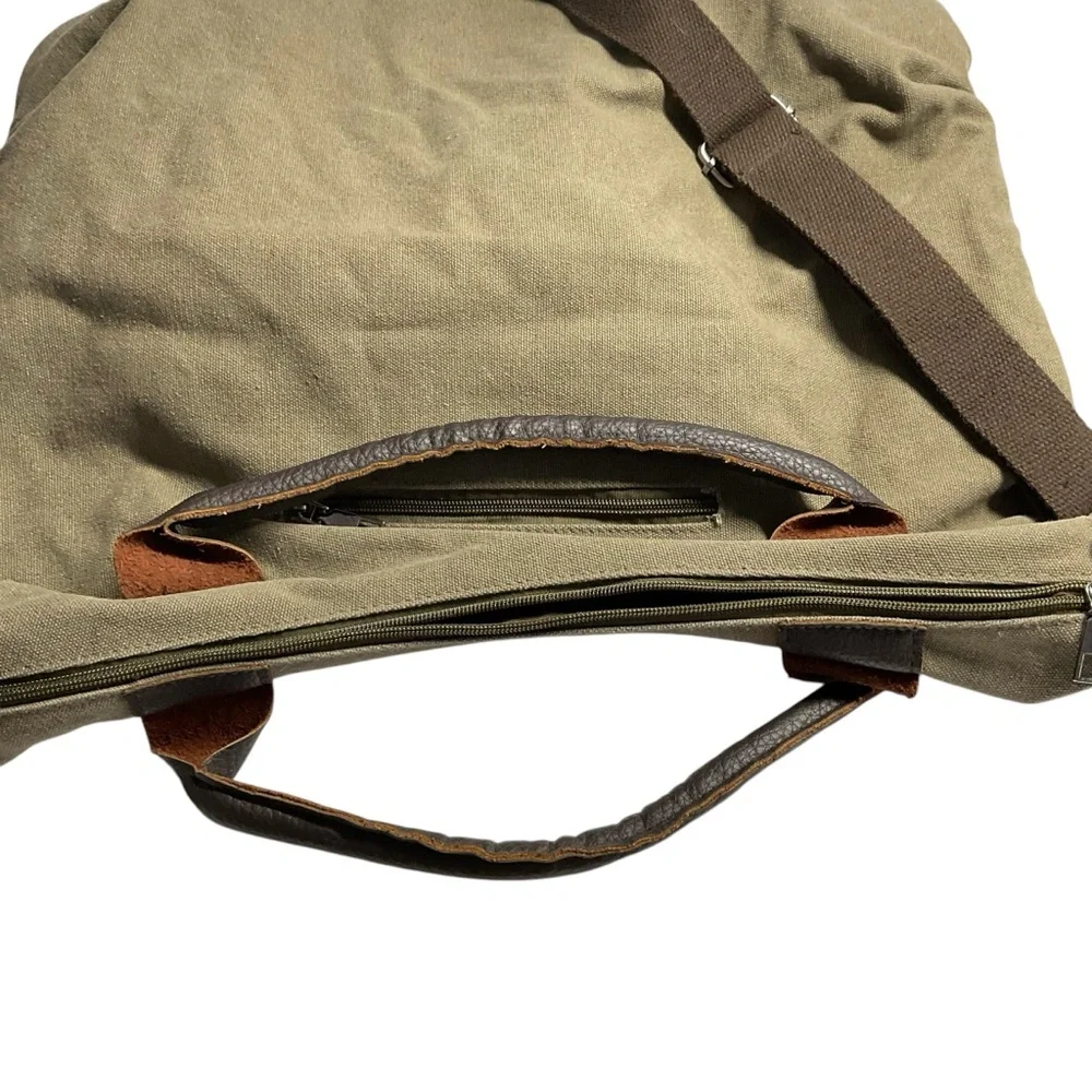 K2 Classic Fashion Tan Canvas Brown Faux Leather Accents Crossbody Messenger Bag